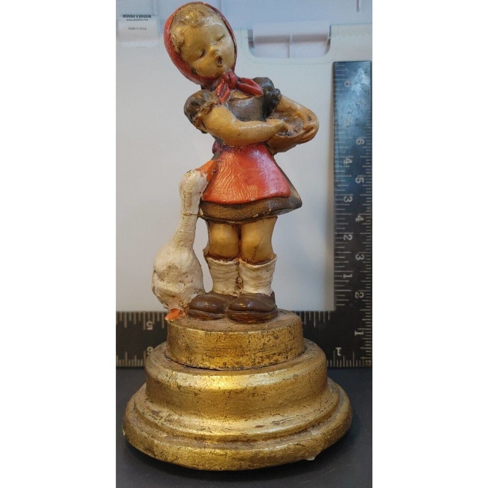 Vintage Mid 20th Century Italian Florentine Girl Feeding Goose Figurine